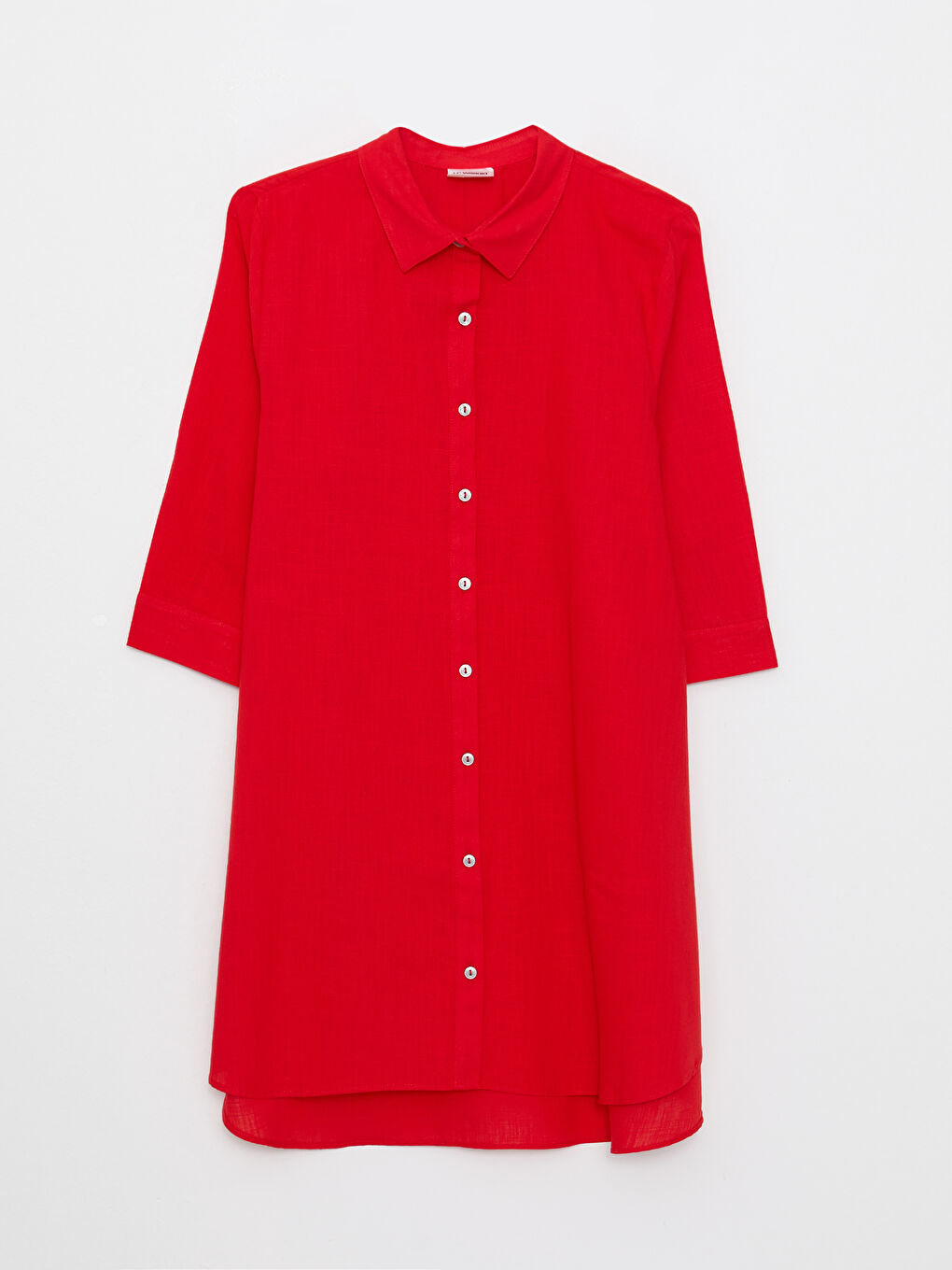 Kırmızı Gömlek Yaka Düz Poplin Kadın Plaj Elbisesi-5
