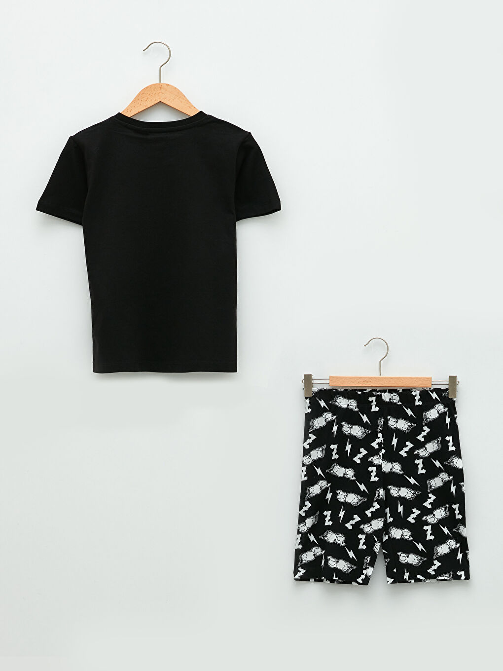 Siyah Bisiklet Yaka Snoopy Baskılı Kısa Kollu Erkek Çocuk Şortlu Pijama Takımı-1