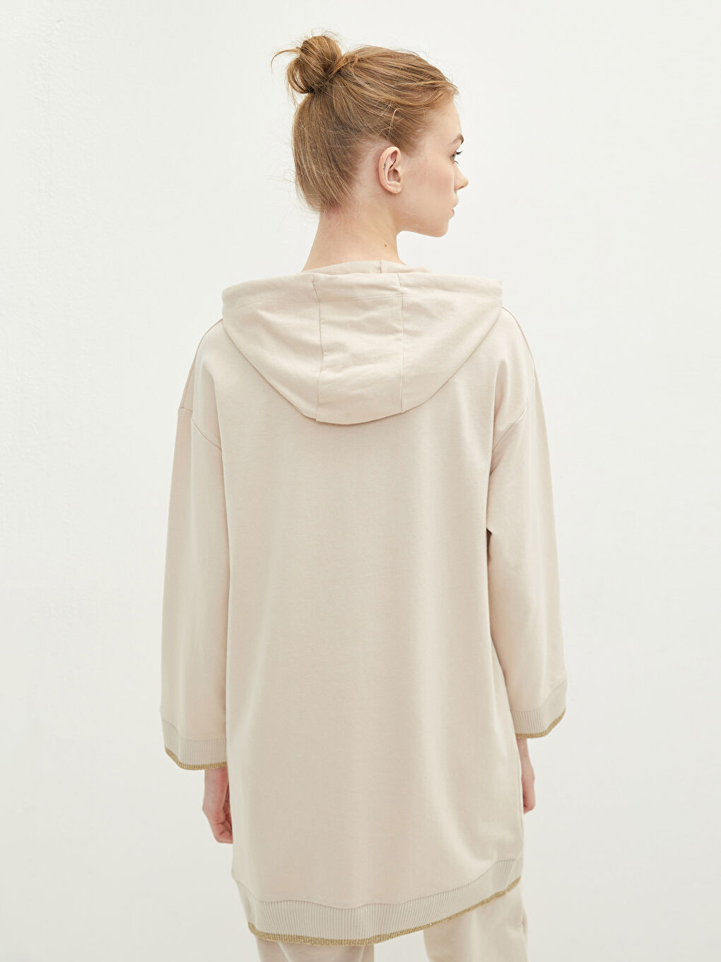 Hooded Plain Long Sleeve Oversize Women's Sweatshirt Tunic-4