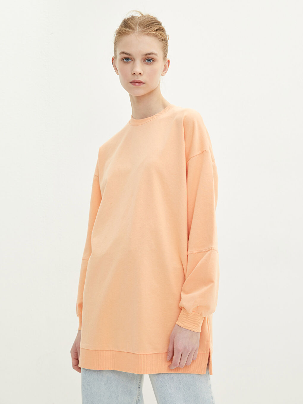 Crew Neck Plain Oversize Women's Sweatshirt Tunic-1