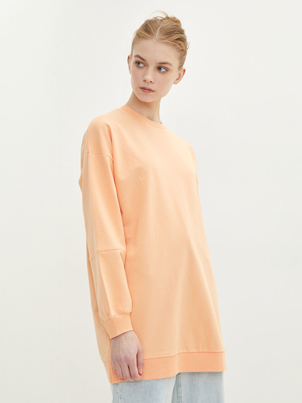 Crew Neck Plain Oversize Women's Sweatshirt Tunic-2