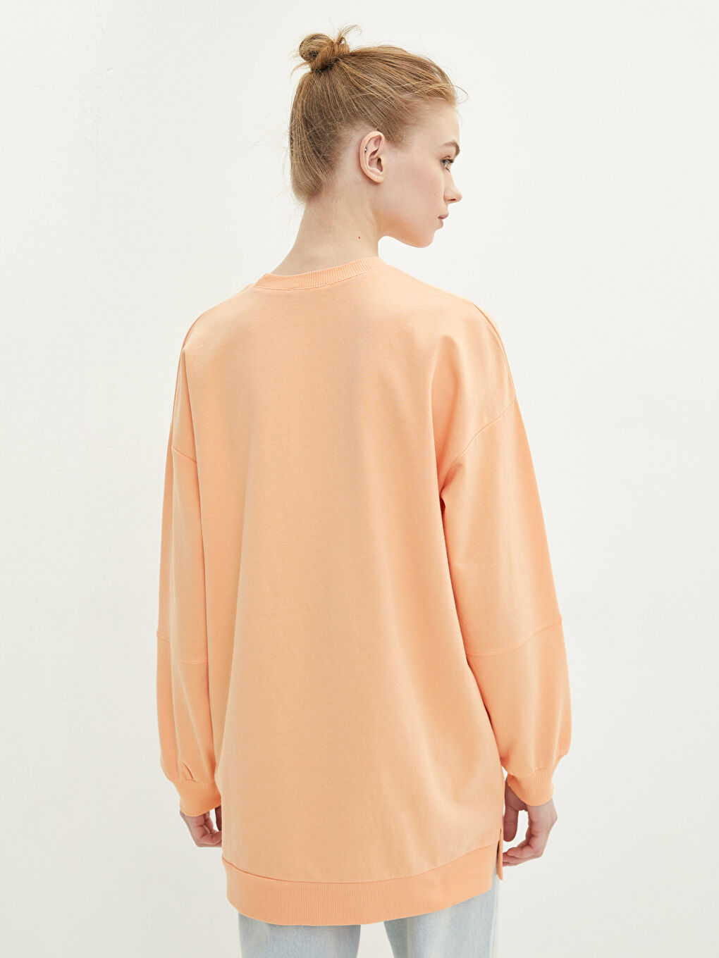 Crew Neck Plain Oversize Women's Sweatshirt Tunic-4