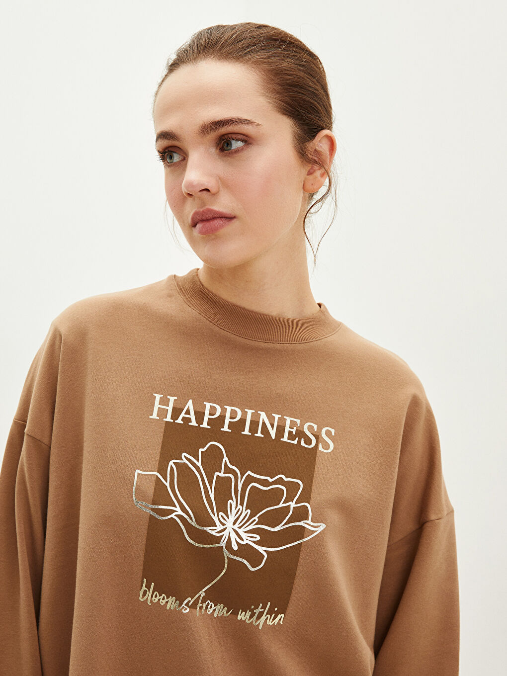 Crew Neck Printed Long Sleeve Oversize Women's Sweatshirt Tunic