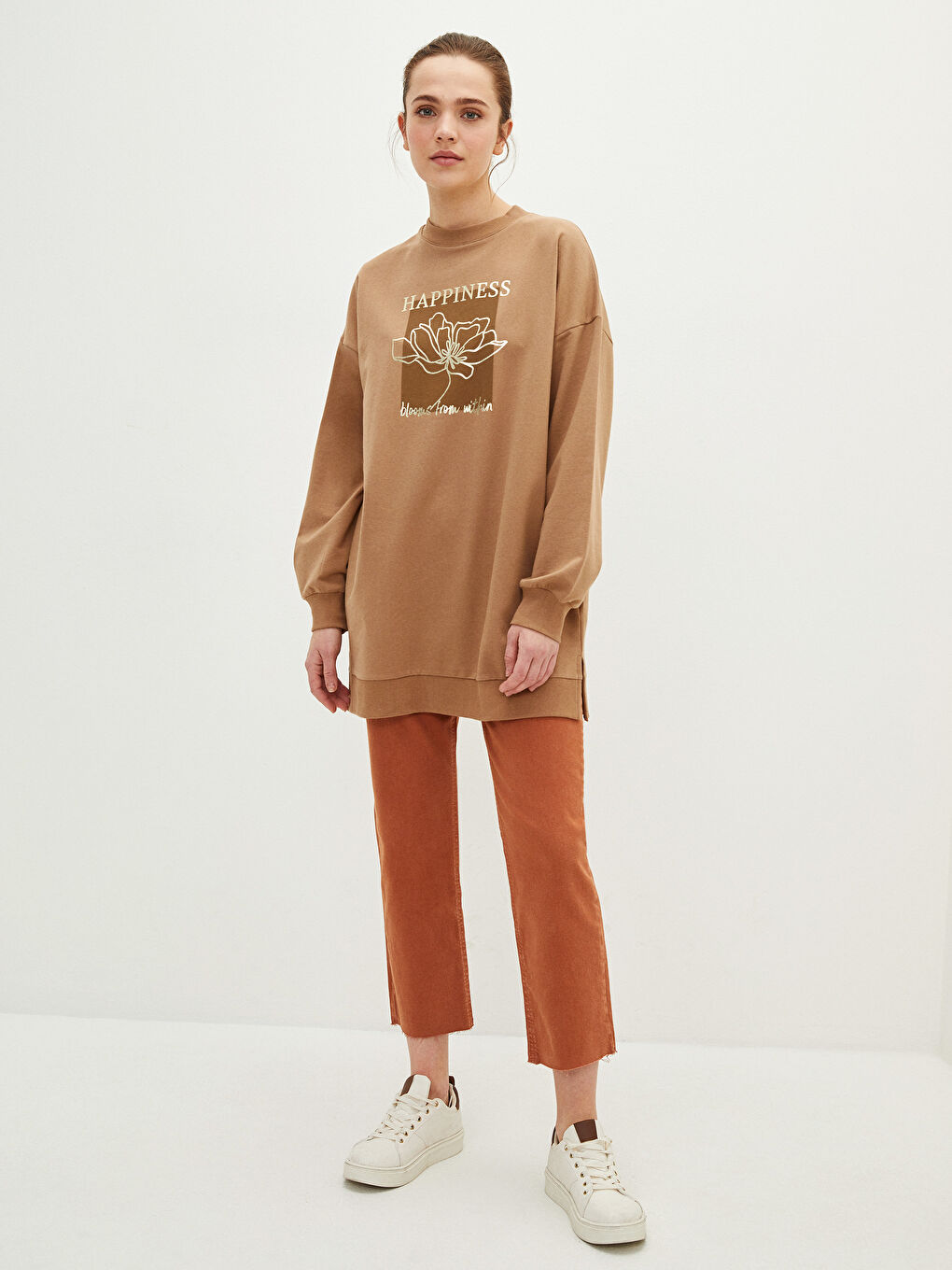 Crew Neck Printed Long Sleeve Oversize Women's Sweatshirt Tunic-3