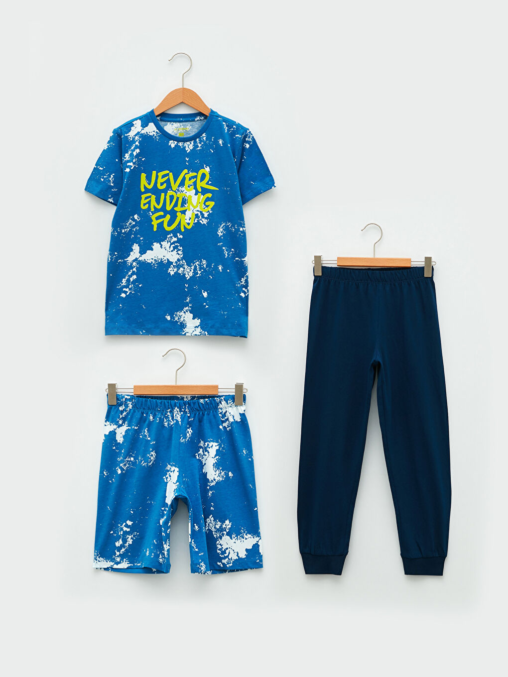 Ensemble Pyjama Garçon en Coton à Col Rond Imprimé Manches Courtes 3 Pièces