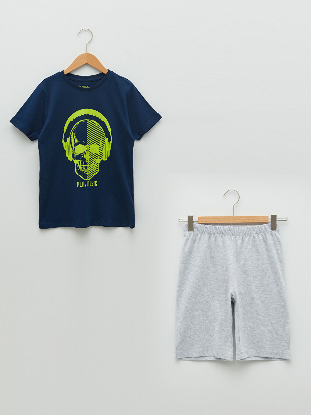 Crew Neck Printed Short Sleeve Boys' Shorts Pyjama Set