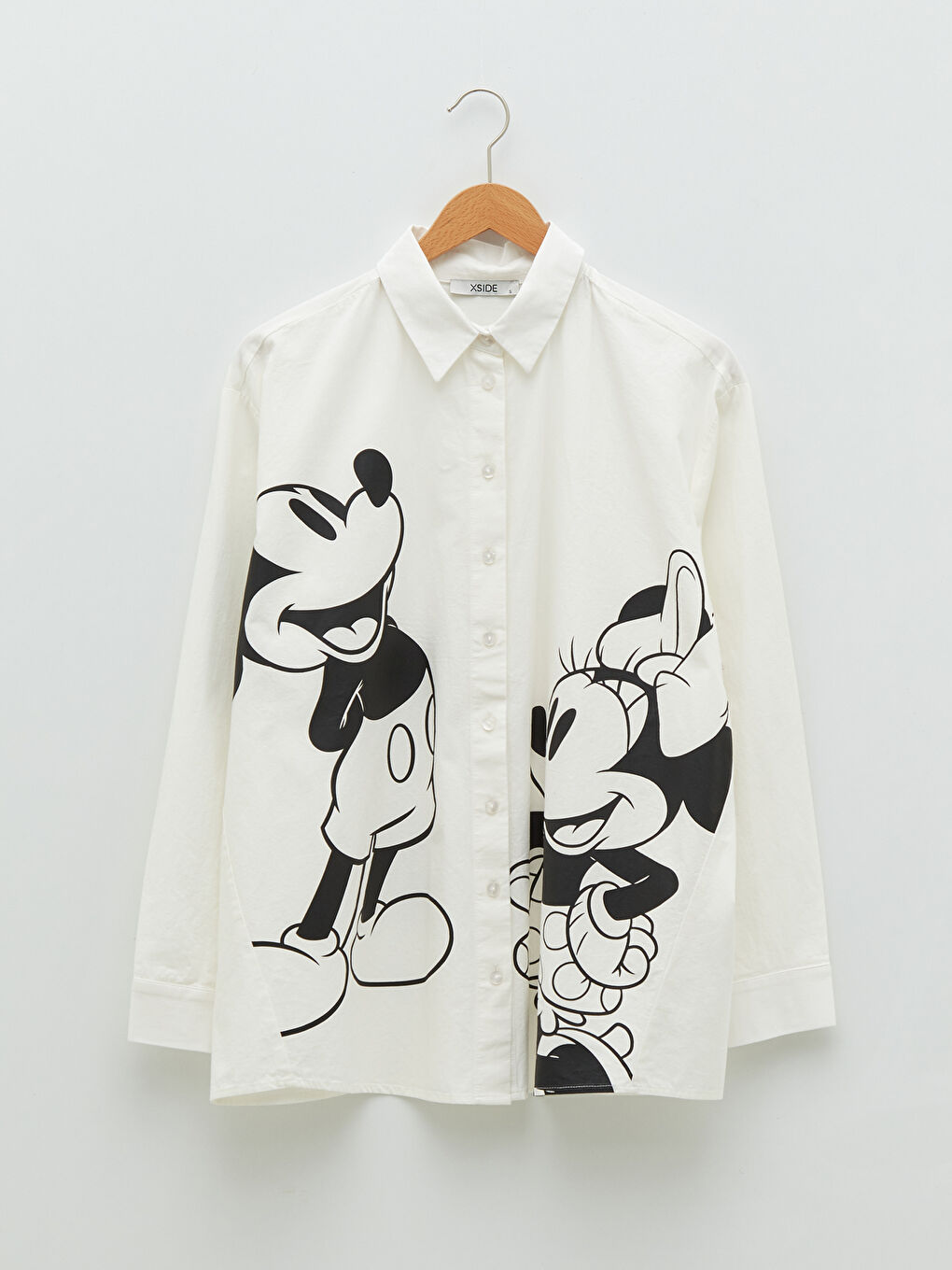 Cămașă pentru Femei din Poplin cu Închidere Frontală cu Nasturi, Imprimată cu Mickey Mouse, Mânecă Lungă-6