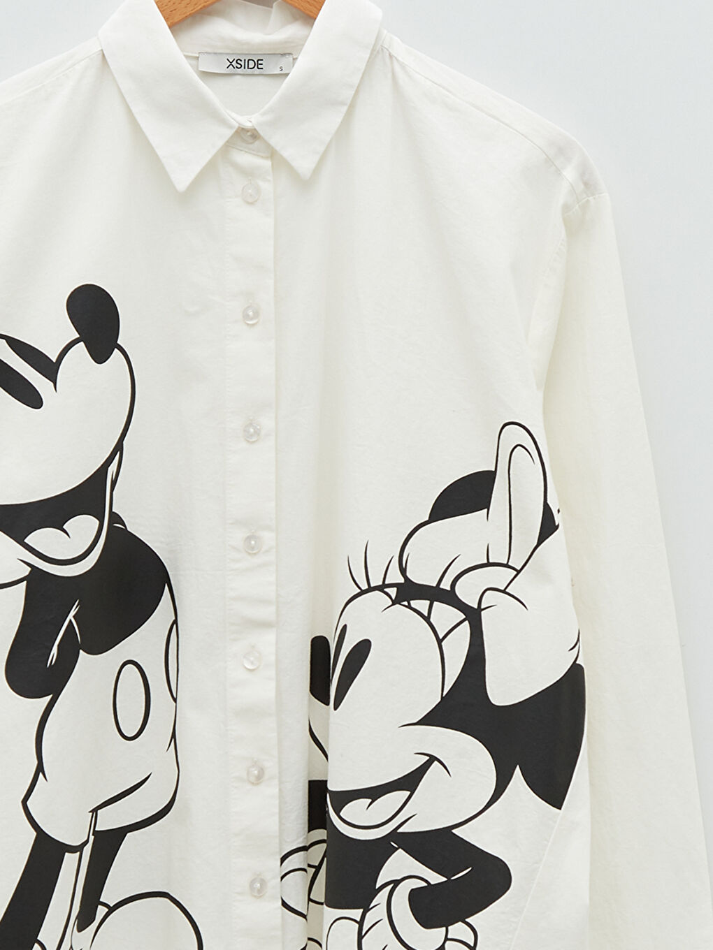 Cămașă pentru Femei din Poplin cu Închidere Frontală cu Nasturi, Imprimată cu Mickey Mouse, Mânecă Lungă-8