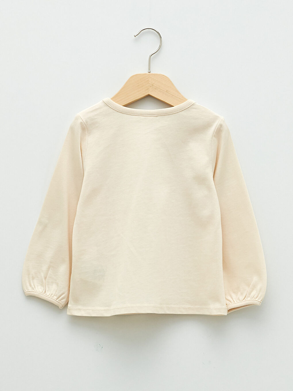 Ekru Bisiklet Yaka Uzun Kollu Bambi Baskılı Kız Bebek Tişört-1