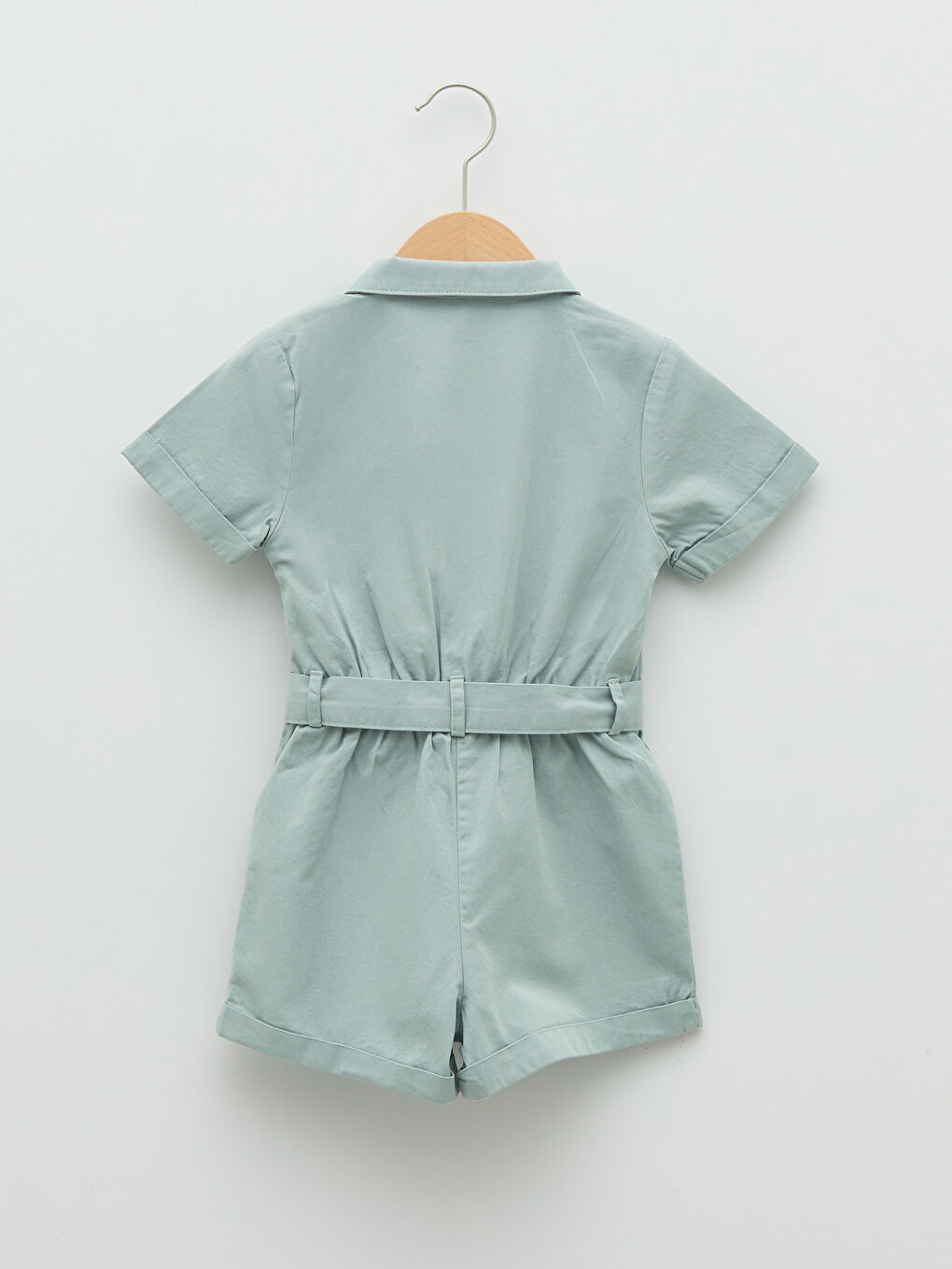 Haki Gömlek Yaka Basic Kısa Kollu Poplin Kız Bebek Tulum-1