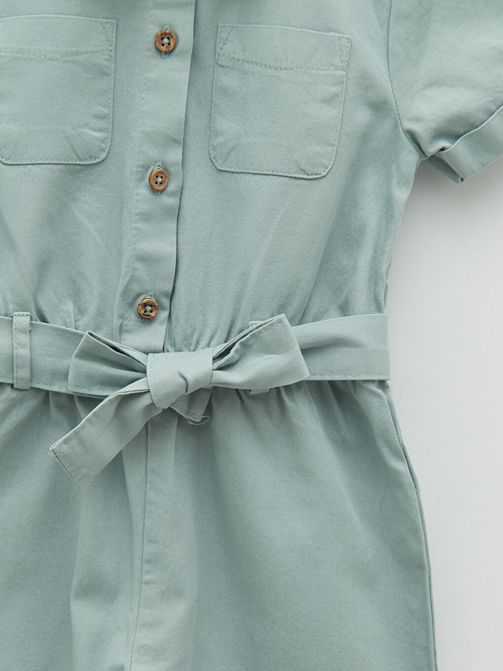 Haki Gömlek Yaka Basic Kısa Kollu Poplin Kız Bebek Tulum-2