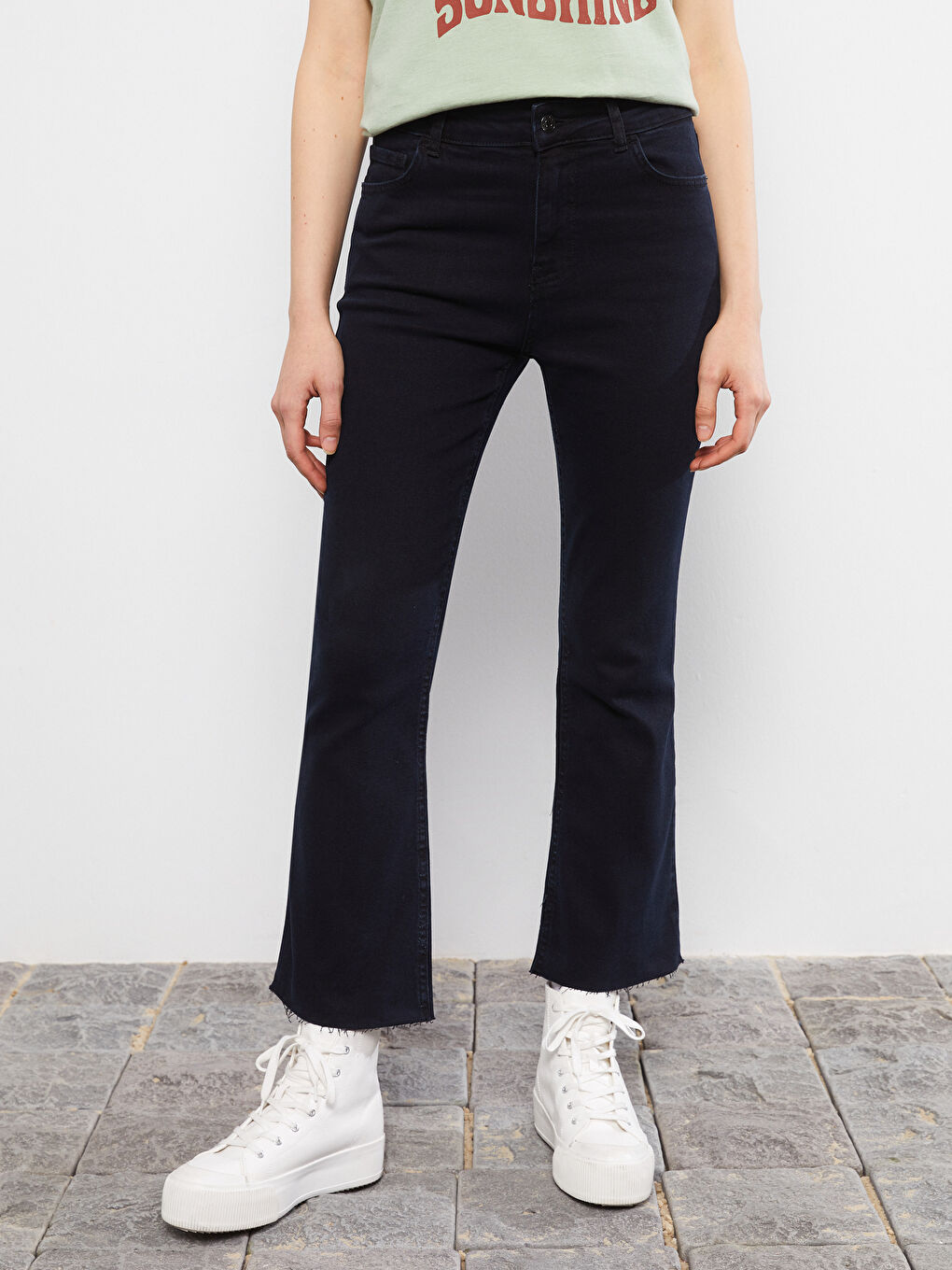 Antrasit Mars Flare Düz Cep Detaylı Kadın Jean Pantolon-3