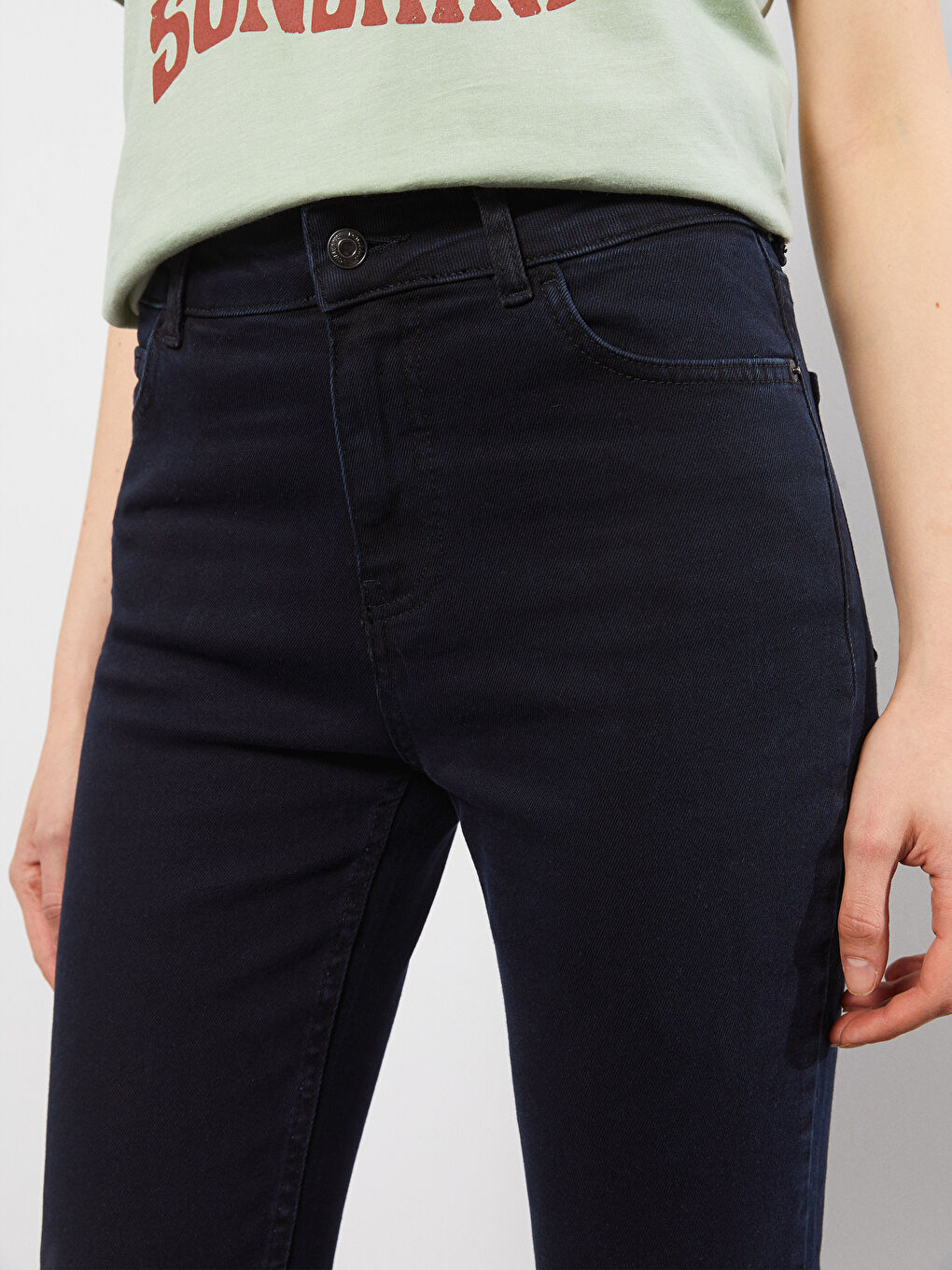 Antrasit Mars Flare Düz Cep Detaylı Kadın Jean Pantolon-5