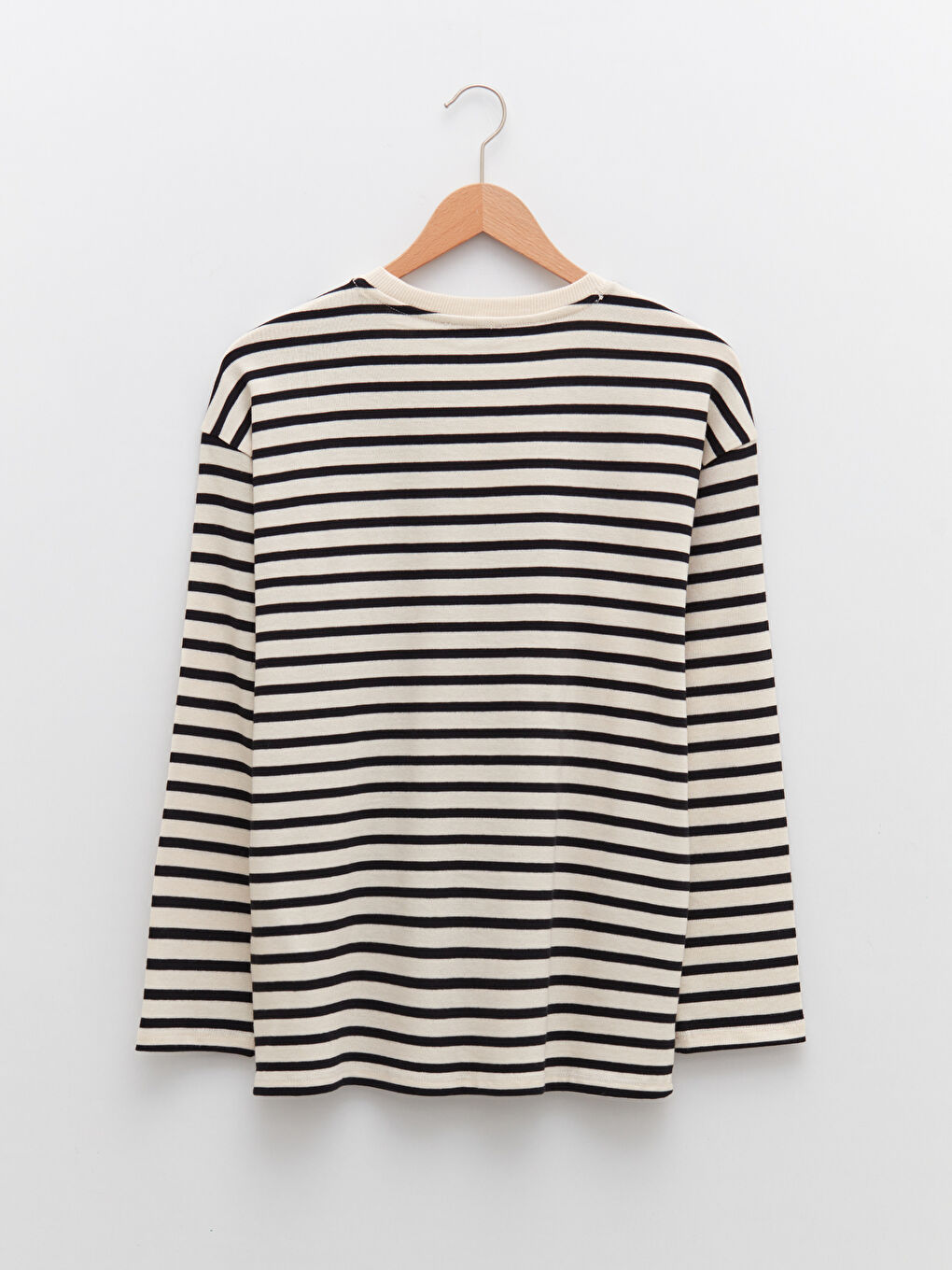 Crew Neck Striped Long Sleeve Cotton Women's T-shirt-6