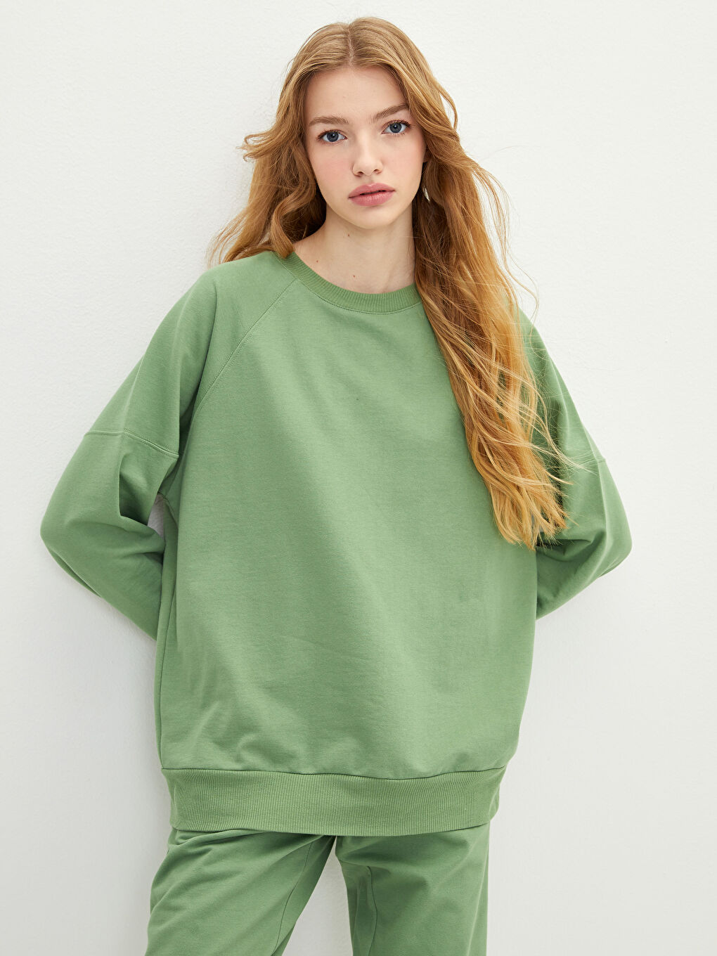 Crew Neck Plain Long Sleeve Women's Sweatshirt-1