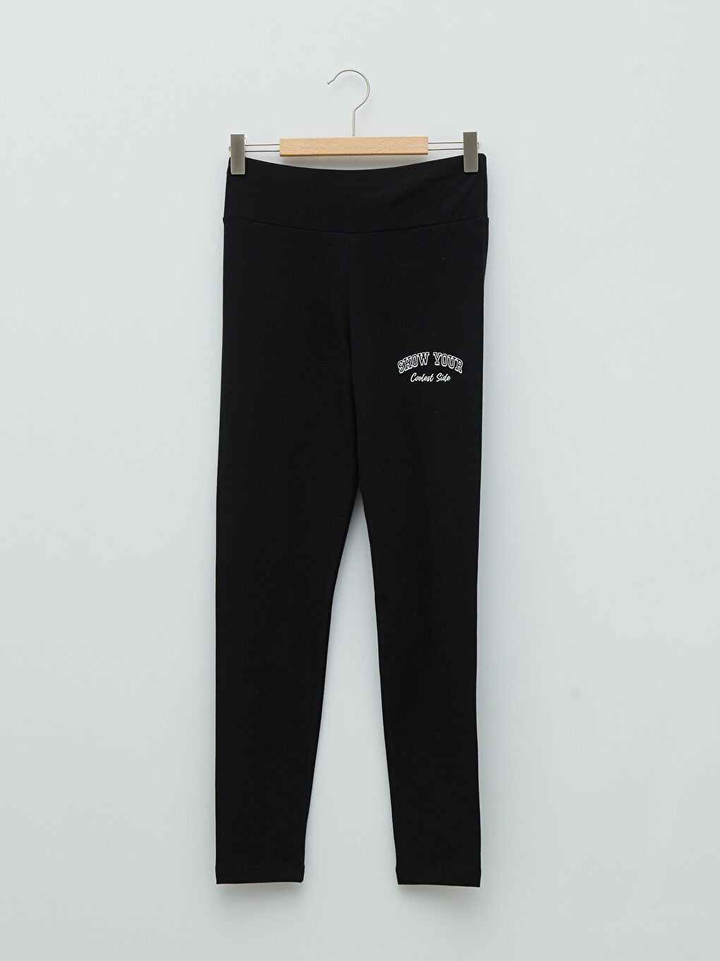 Siyah Beli Lastikli Yazı Baskılı Kadın Tayt-7