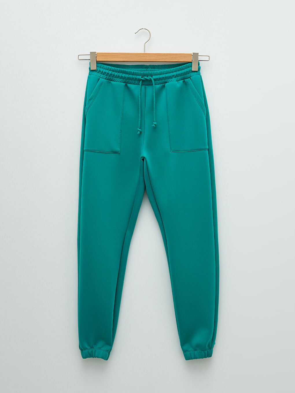 Әйелдерге арналған белі резеңкелі өрнексіз қалтасы бар скуба спорттық шалбар-4