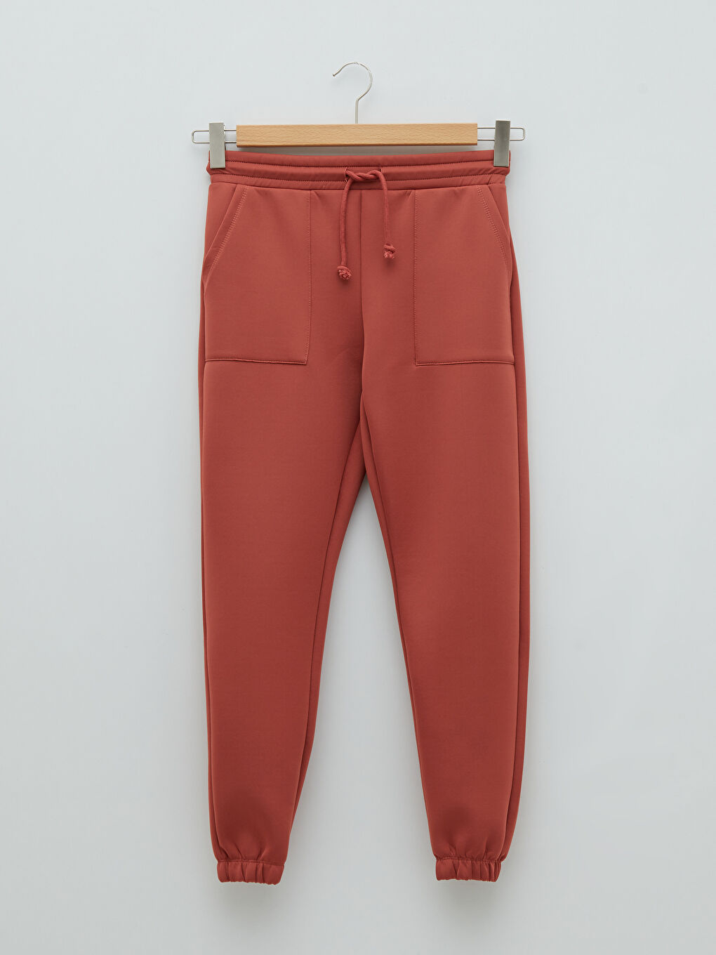 Elastic Waist Plain Pocket Detailed Diving Fabric Women's Sweatpants-6