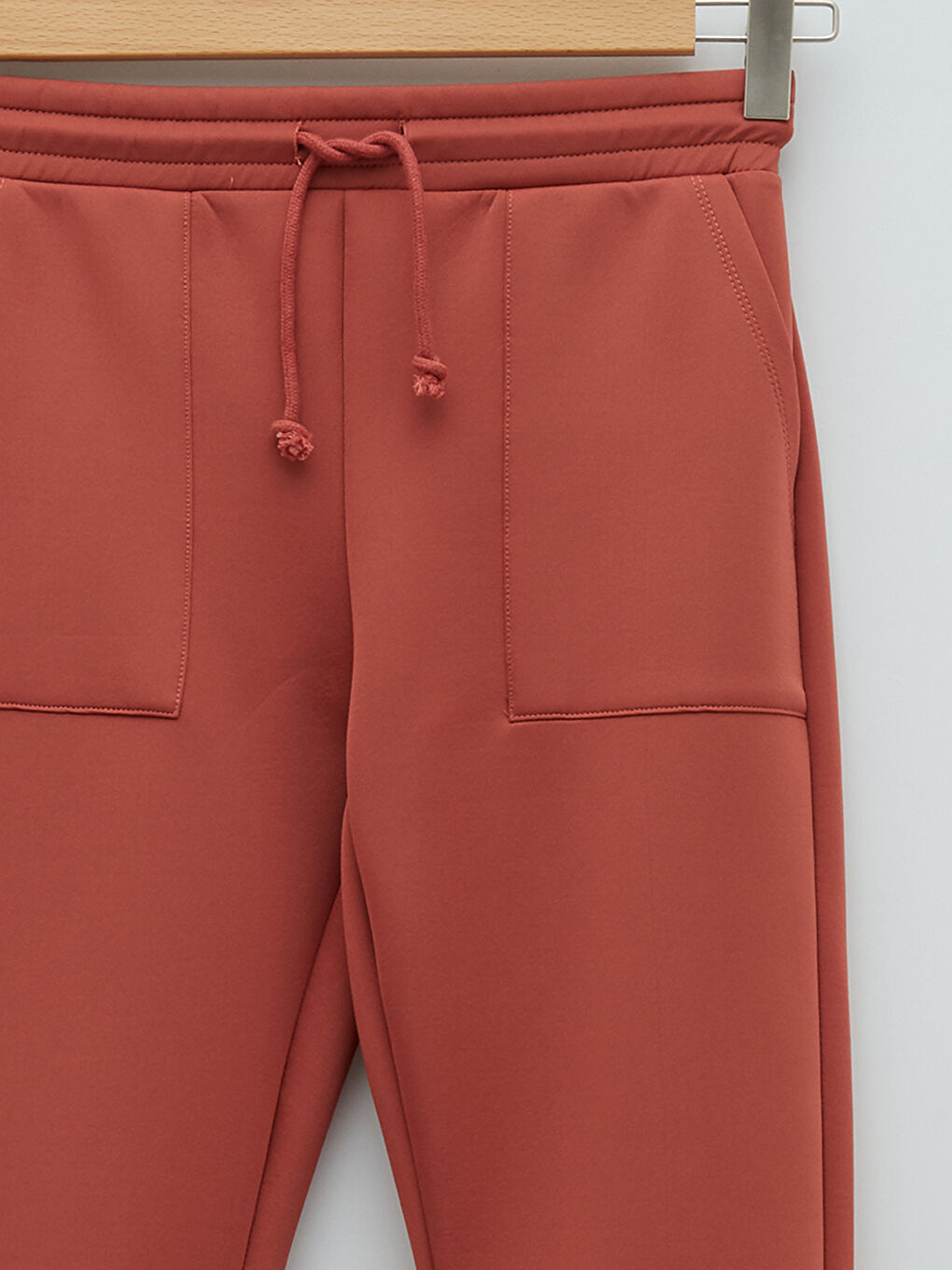 Elastic Waist Plain Pocket Detailed Diving Fabric Women's Sweatpants-8