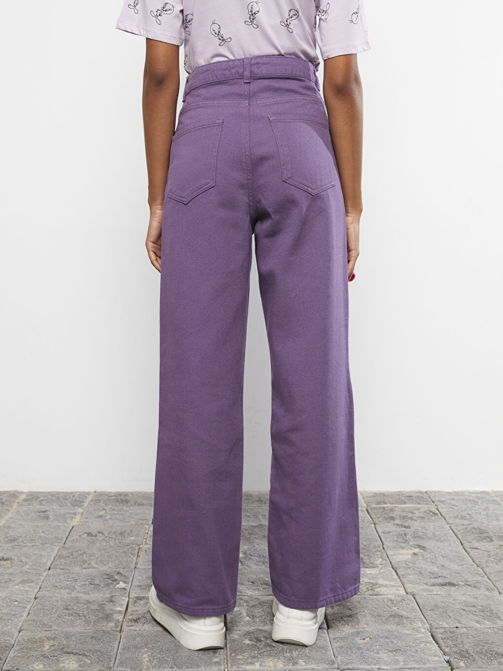Mor Yüksek Bel Wideleg Cep Detaylı Kadın Jean Pantolon-4