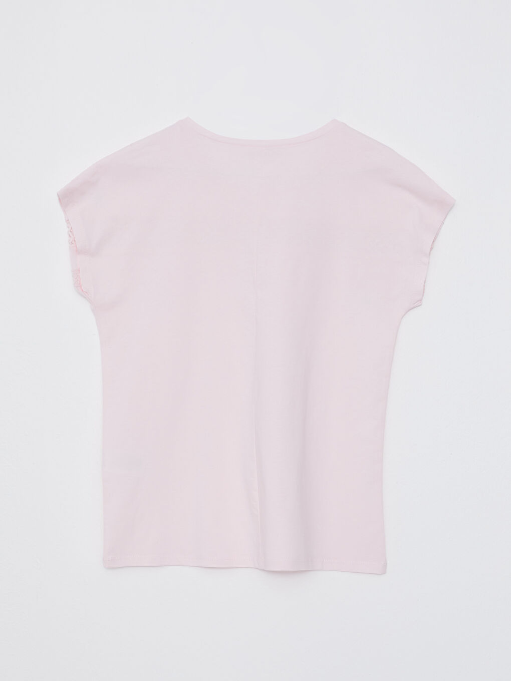 Pembe Bisiklet Yaka Nakışlı Kısa Kollu Pamuklu Kadın Tişört-6