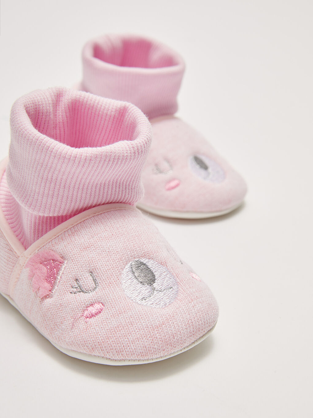 Pre-Toddler Baby Girl House Shoes with Embroidery Detailed Socks-5