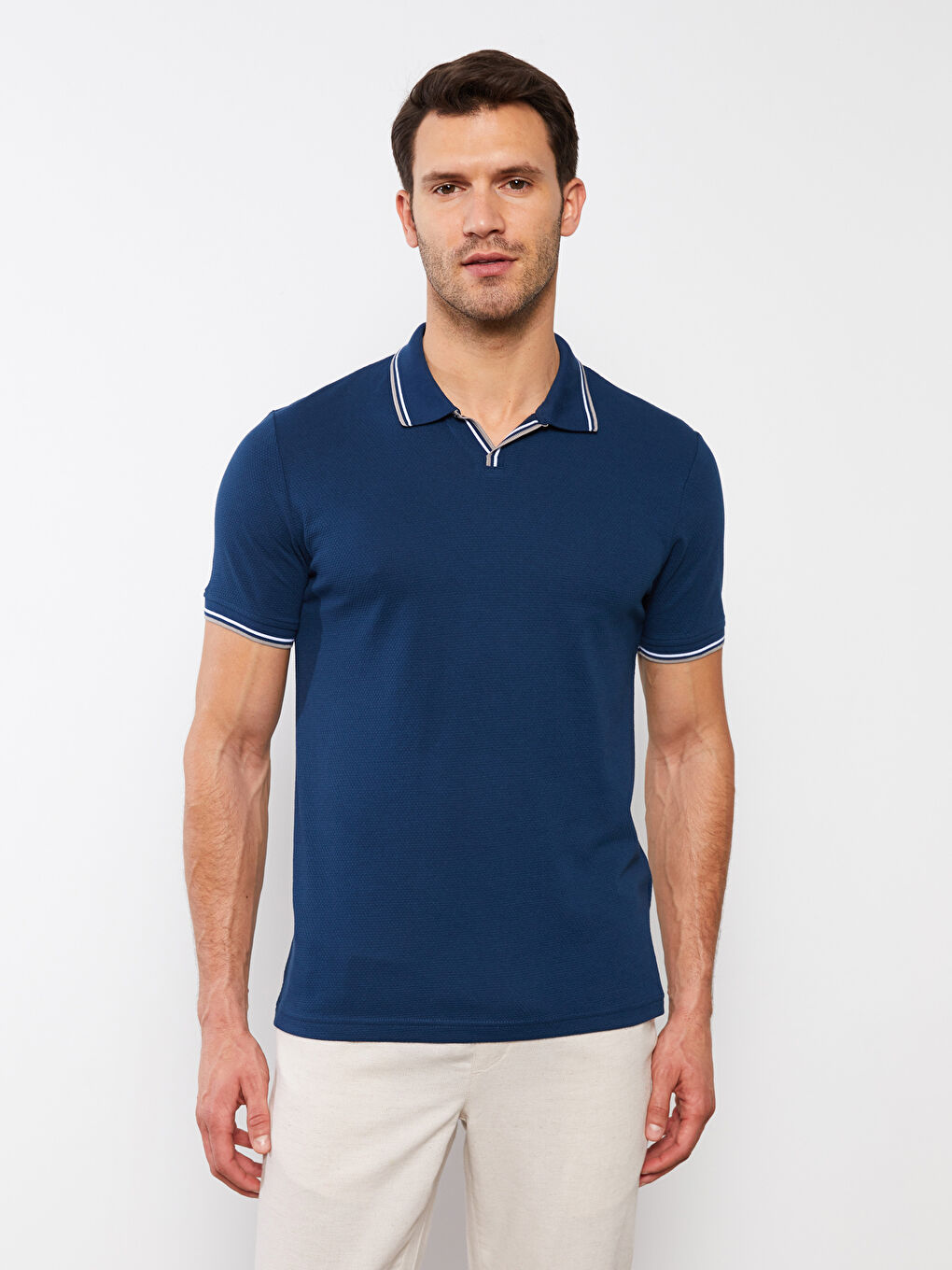 Lacivert Polo Yaka Kısa Kollu Penye Erkek Tişört