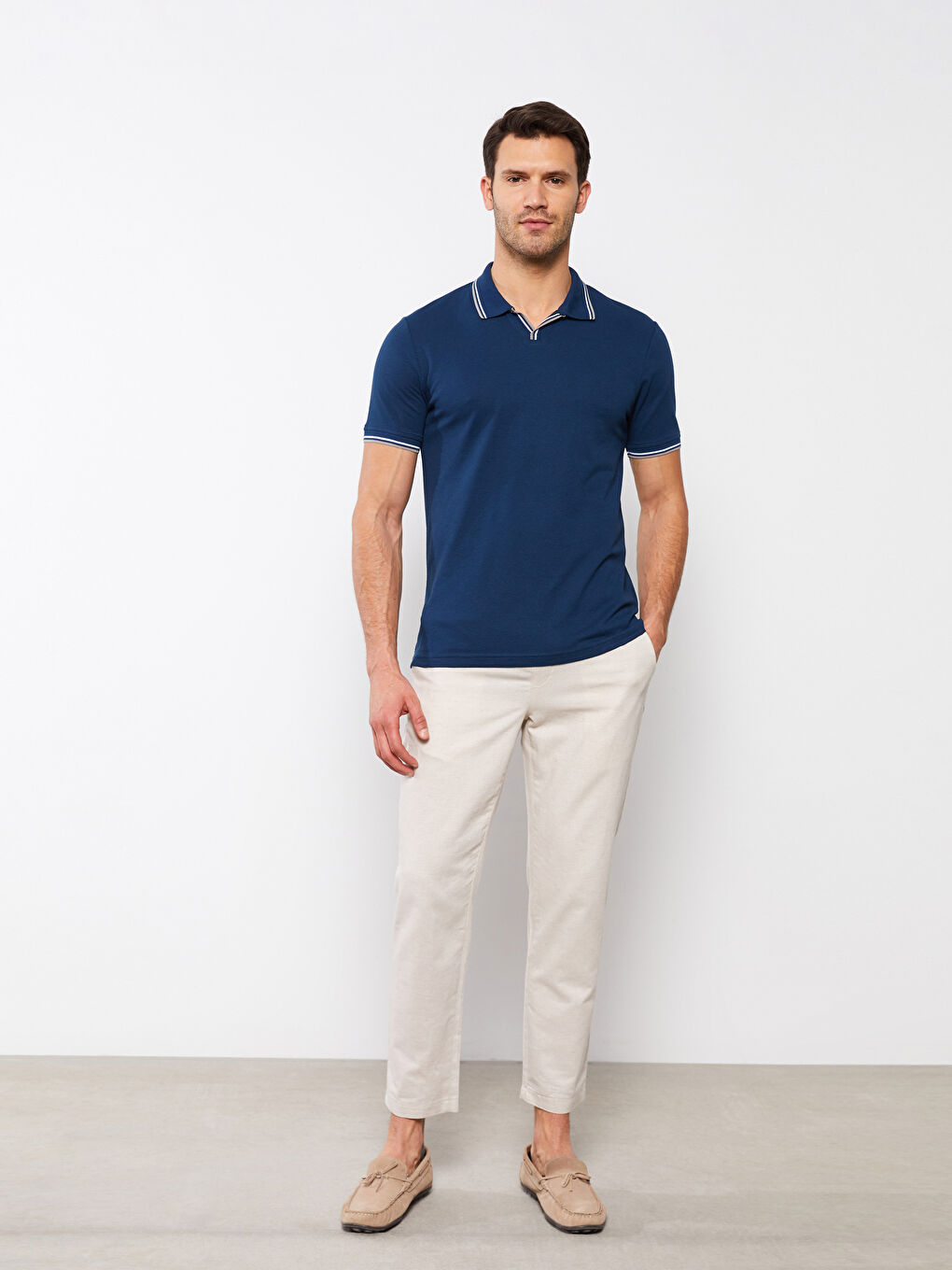 Lacivert Polo Yaka Kısa Kollu Penye Erkek Tişört-1