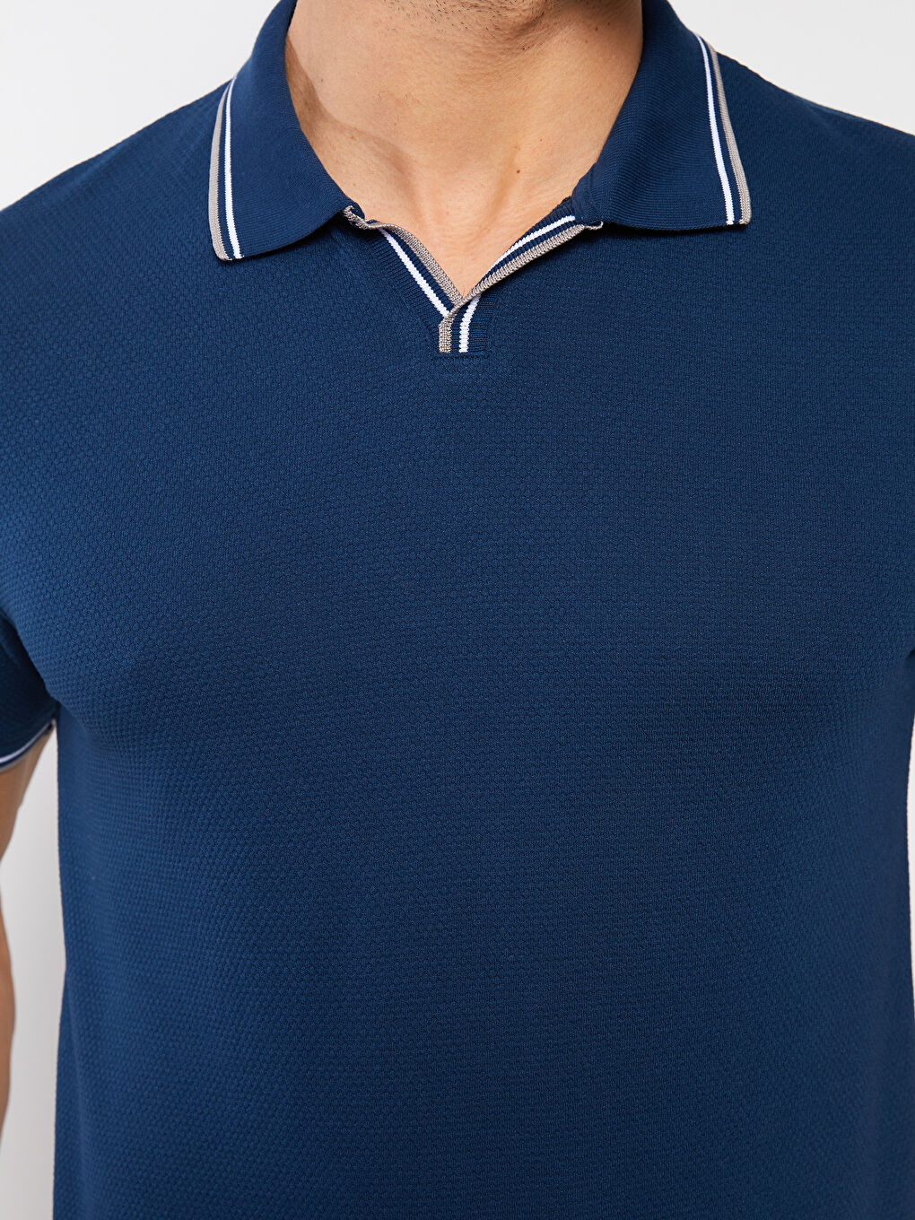Lacivert Polo Yaka Kısa Kollu Penye Erkek Tişört-3