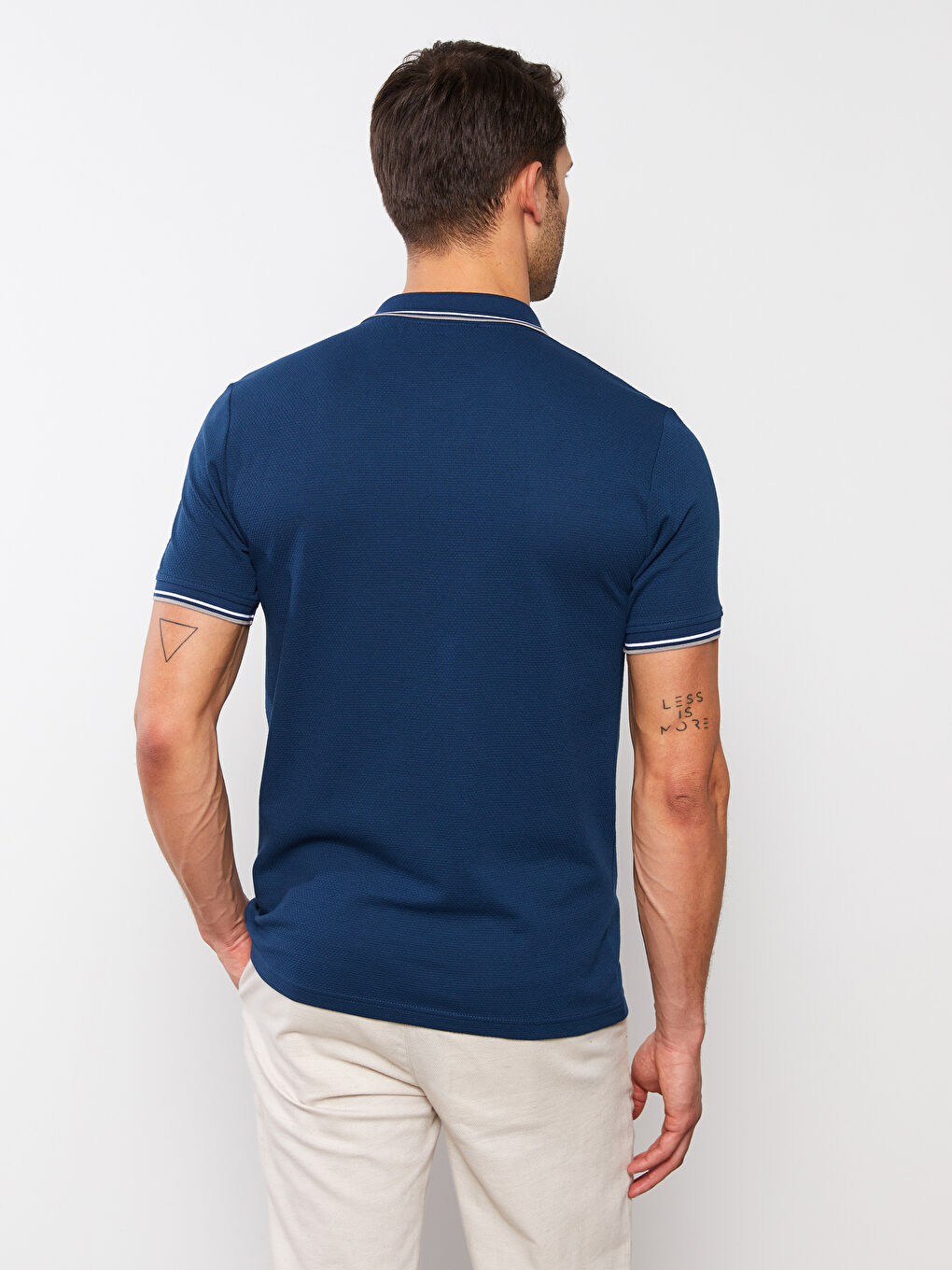 Lacivert Polo Yaka Kısa Kollu Penye Erkek Tişört-4