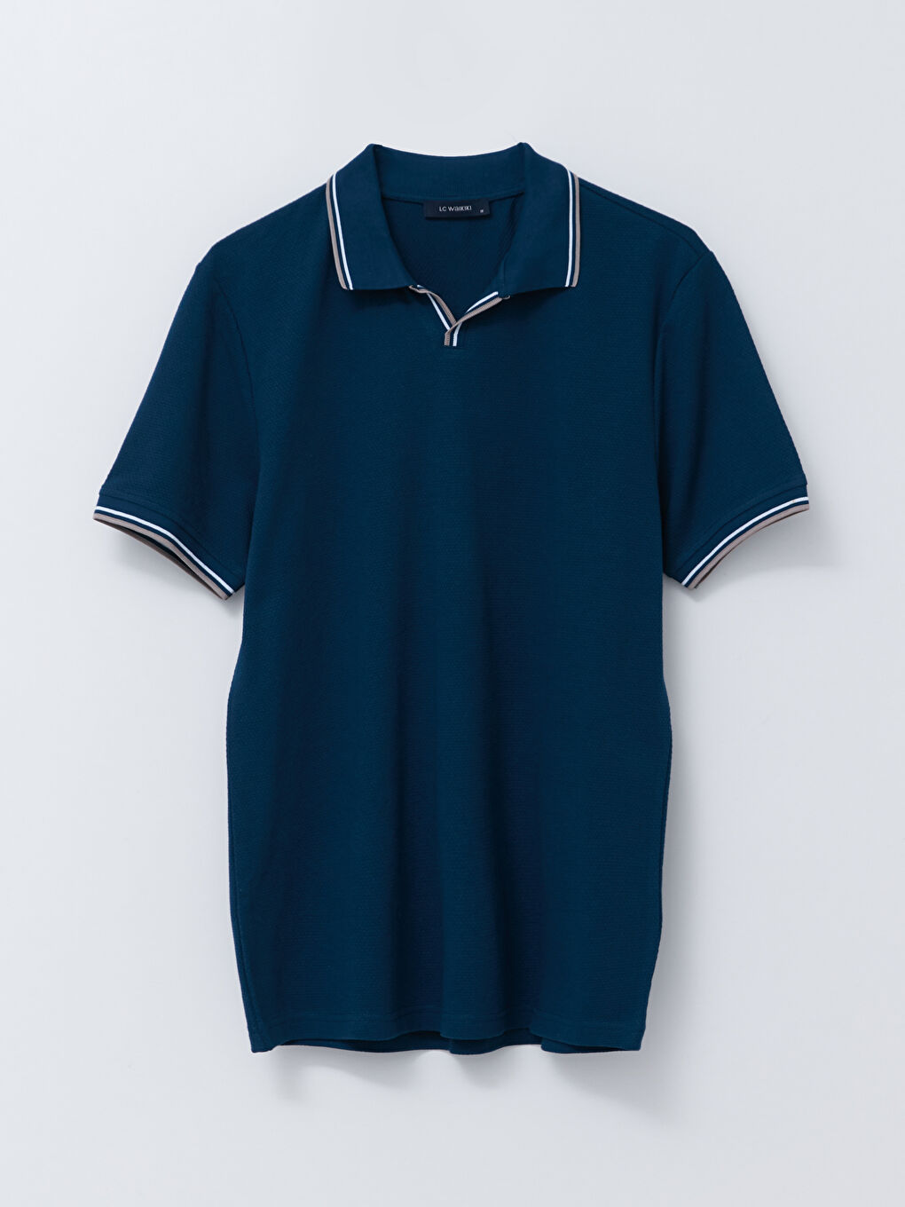 Lacivert Polo Yaka Kısa Kollu Penye Erkek Tişört-5