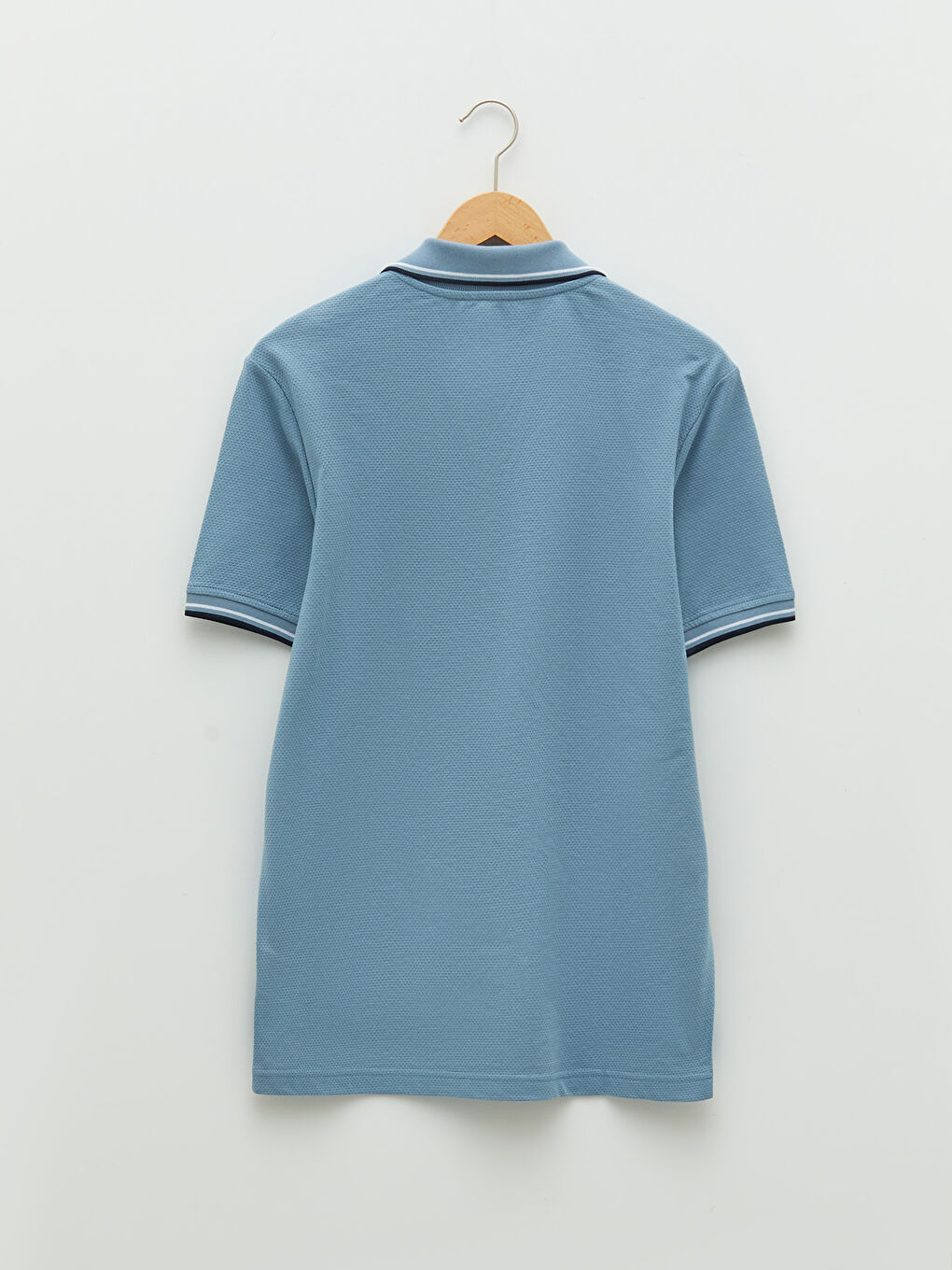 Mavi Polo Yaka Kısa Kollu Penye Erkek Tişört-6