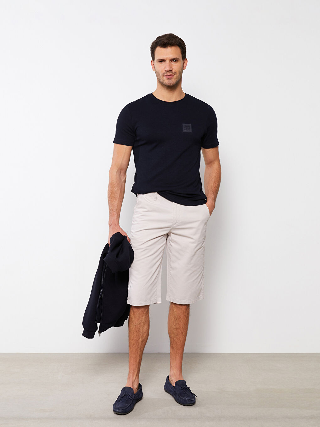 Lacivert Bisiklet Yaka Kısa Kollu Baskılı Penye Erkek Tişört