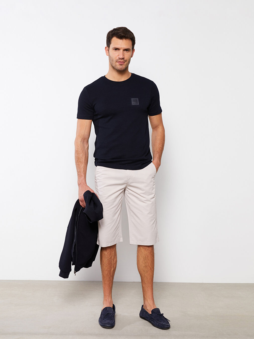 Lacivert Bisiklet Yaka Kısa Kollu Baskılı Penye Erkek Tişört-1