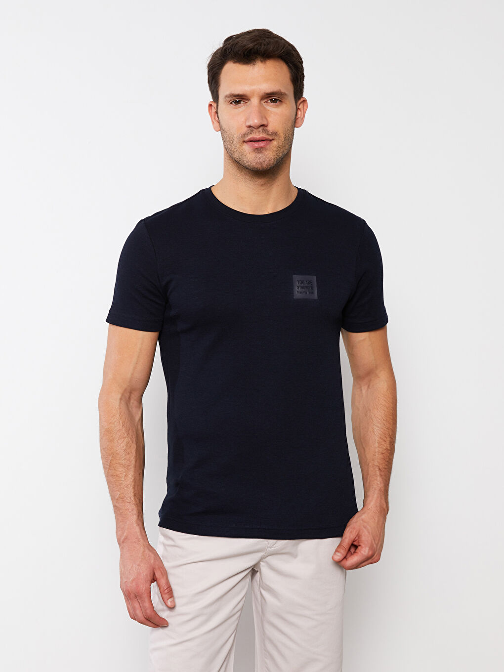 Lacivert Bisiklet Yaka Kısa Kollu Baskılı Penye Erkek Tişört-2