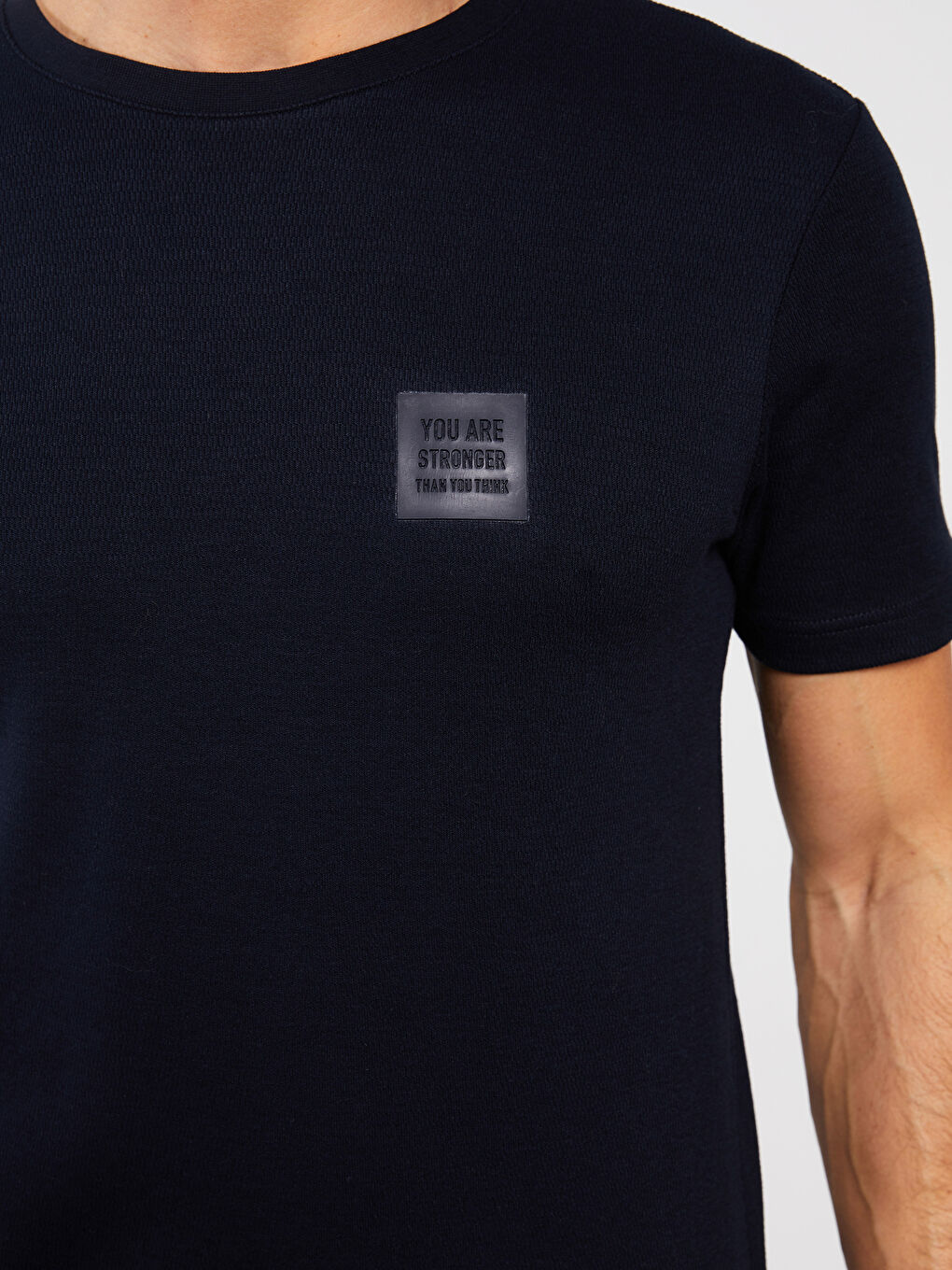 Lacivert Bisiklet Yaka Kısa Kollu Baskılı Penye Erkek Tişört-3