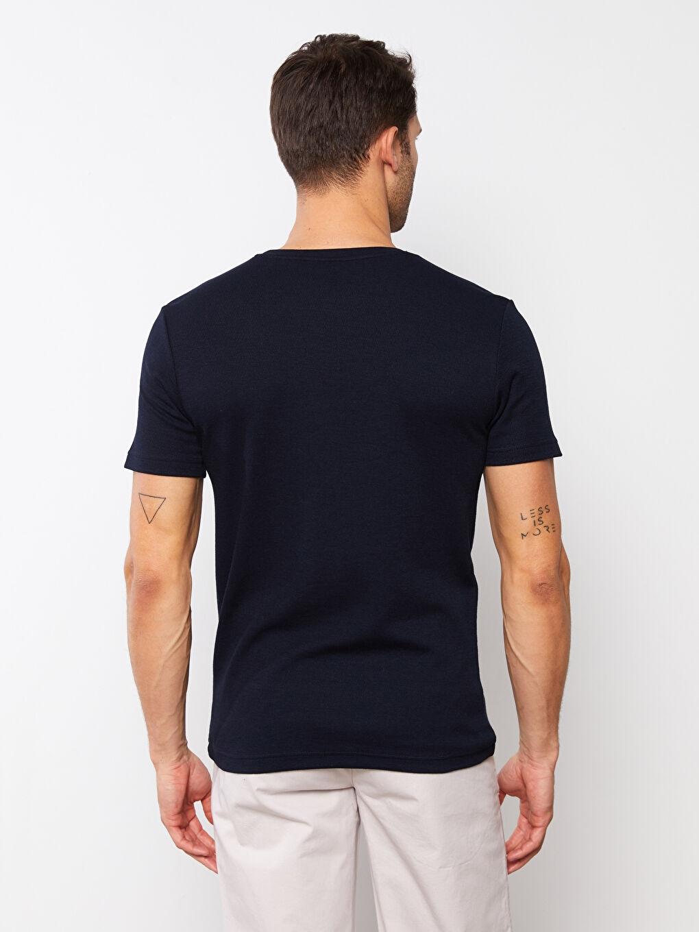 Lacivert Bisiklet Yaka Kısa Kollu Baskılı Penye Erkek Tişört-4