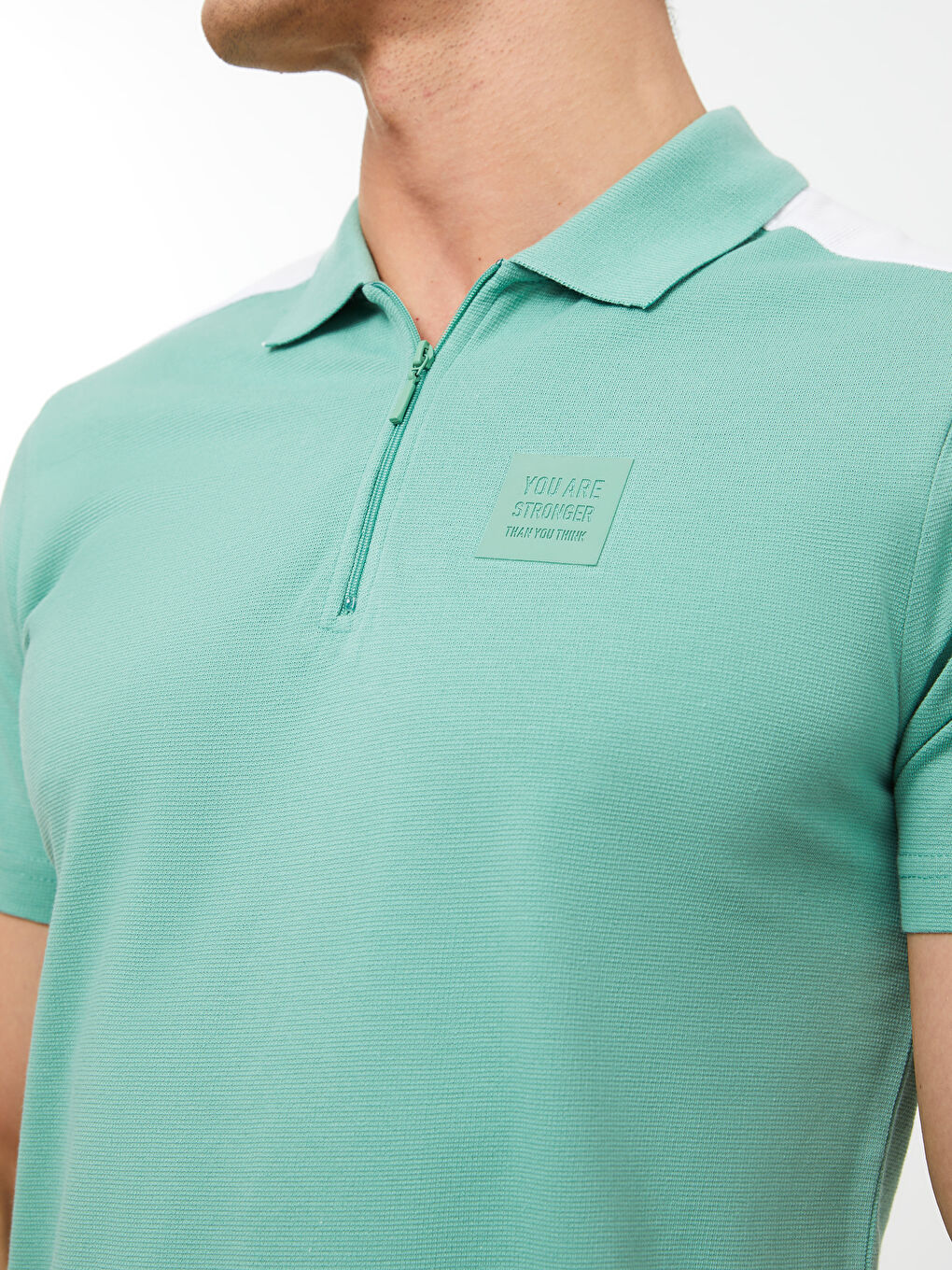 Yeşil Polo Yaka Kısa Kollu Penye Erkek Tişört-3