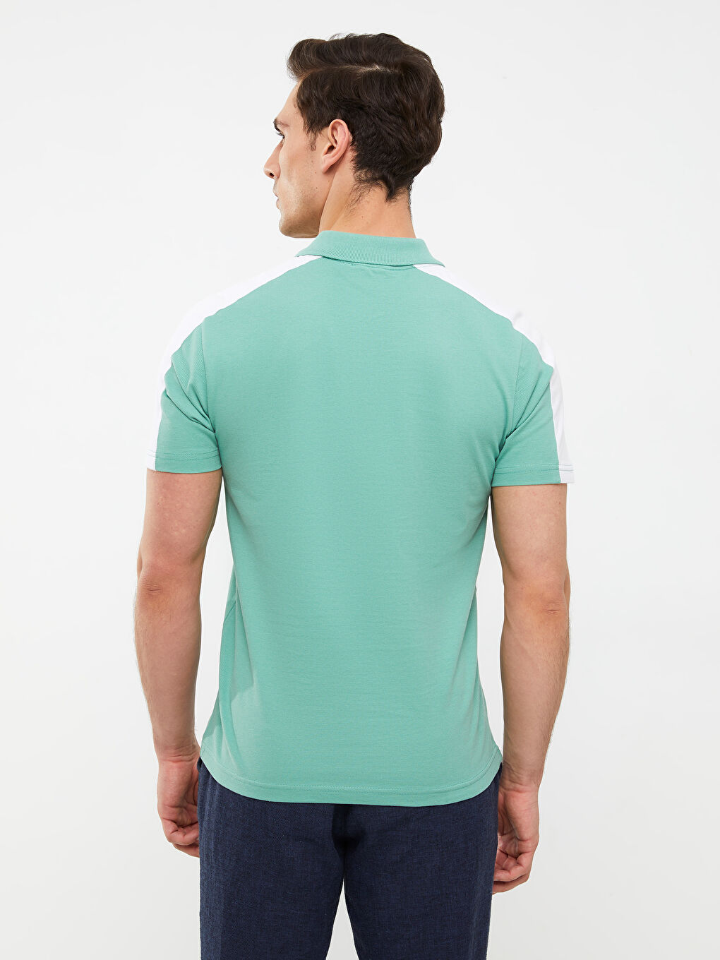 Yeşil Polo Yaka Kısa Kollu Penye Erkek Tişört-4
