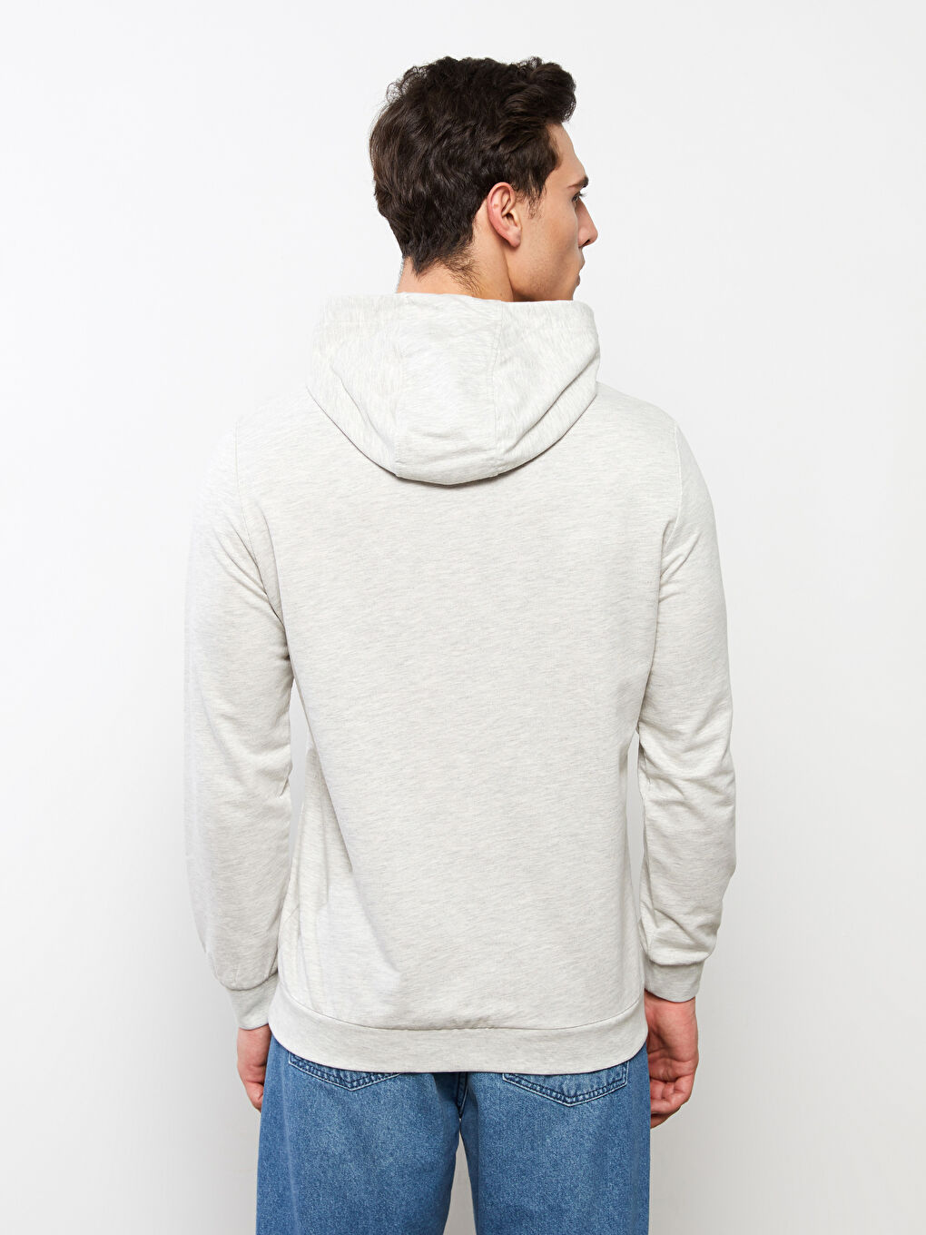 Bej Uzun Kollu Baskılı Erkek Hoodie-5