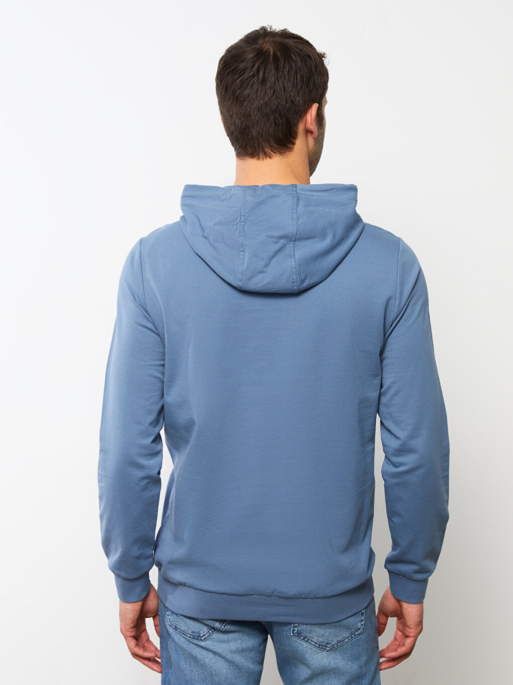 İndigo Uzun Kollu Baskılı Erkek Hoodie-4