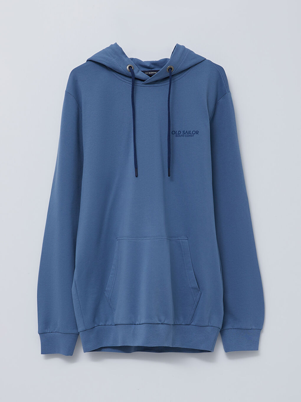 İndigo Uzun Kollu Baskılı Erkek Hoodie-5