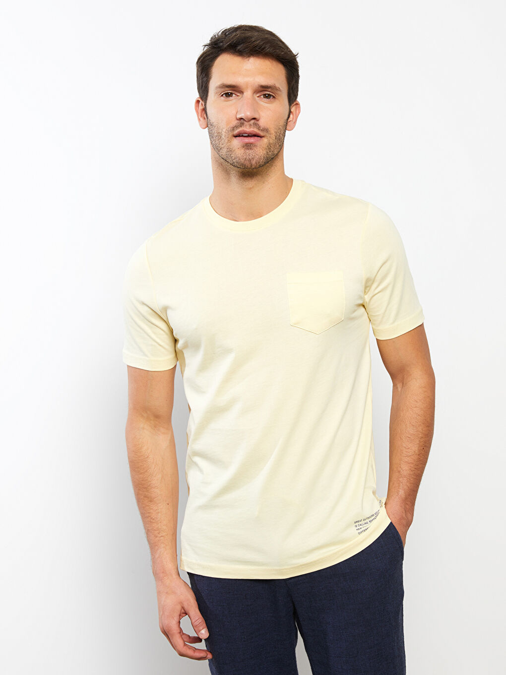 Sarı Bisiklet Yaka Kısa Kollu Baskılı Penye Erkek Tişört-2