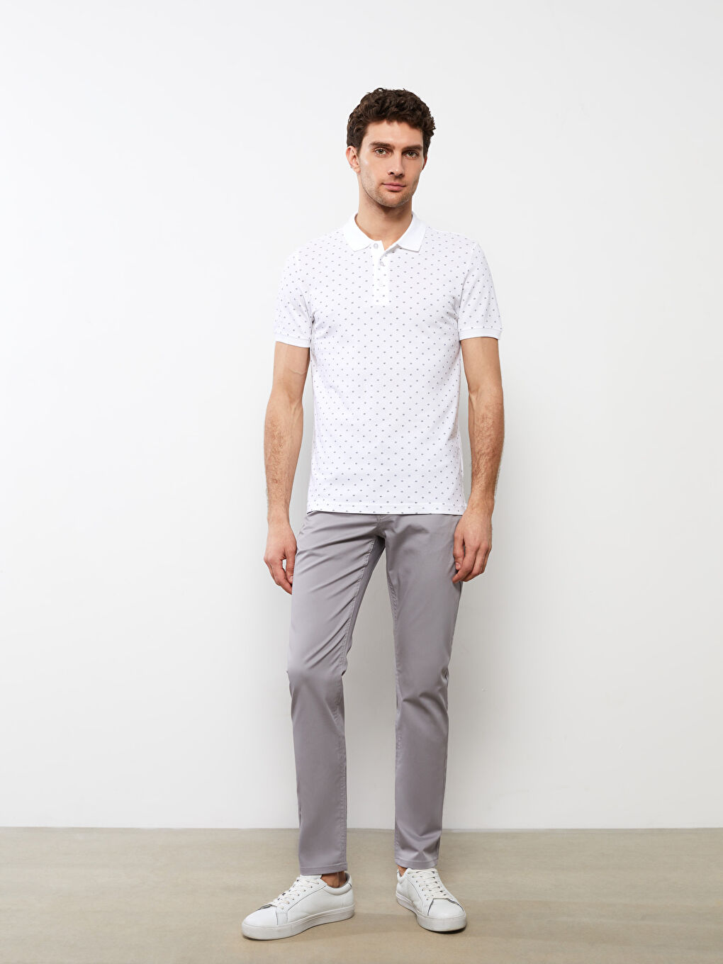 Polo Neck Short Sleeve Patterned Pique Men's T-Shirt-1