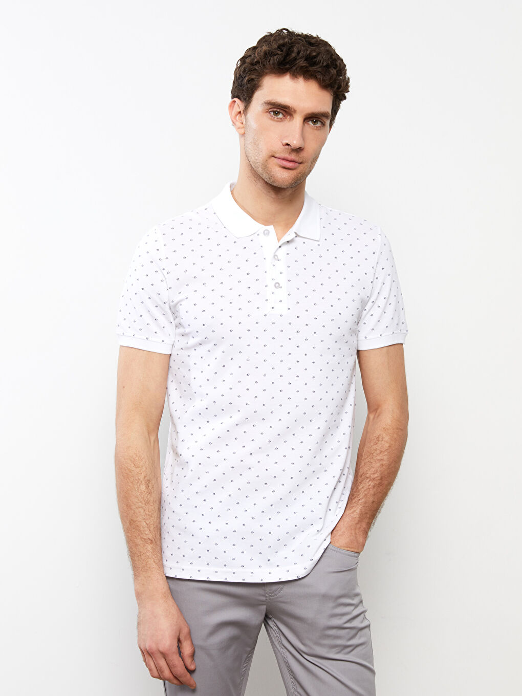 Polo Neck Short Sleeve Patterned Pique Men's T-Shirt-2