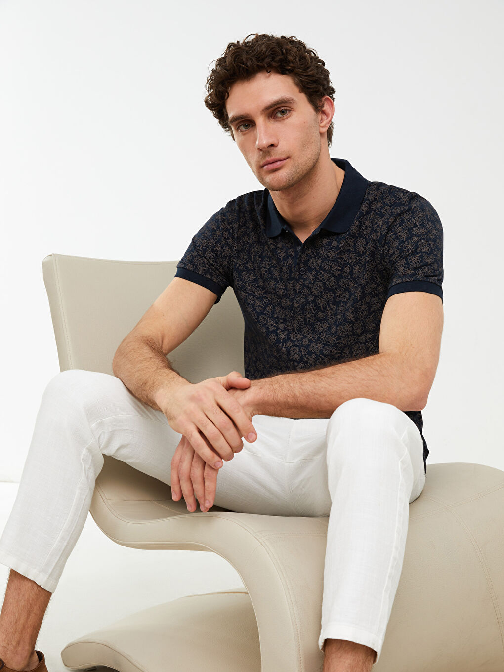 Polo Neck Short Sleeve Patterned Pique Men's T-Shirt