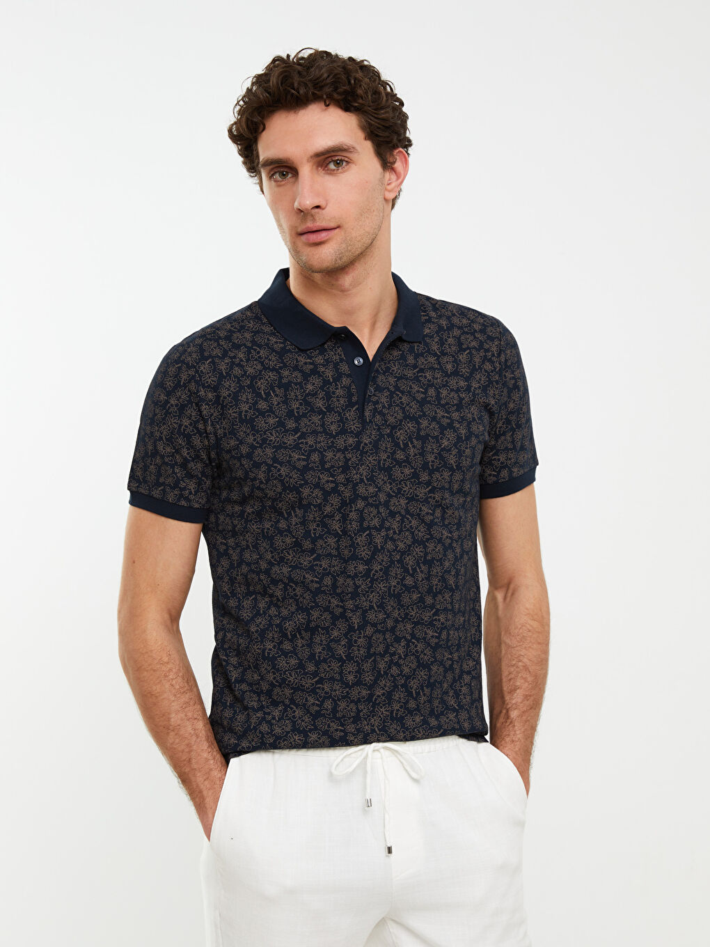 Polo Neck Short Sleeve Patterned Pique Men's T-Shirt-1
