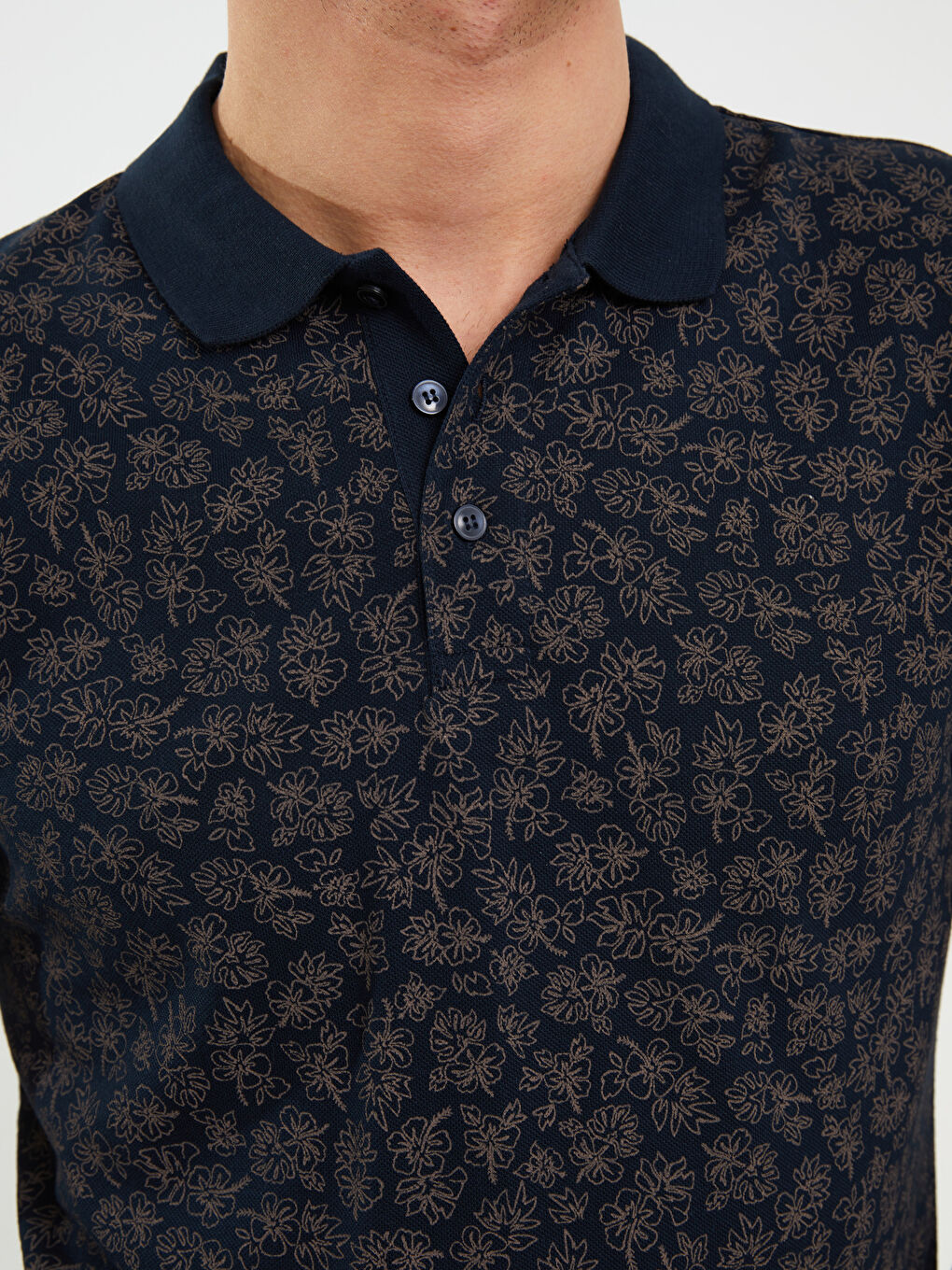 Polo Neck Short Sleeve Patterned Pique Men's T-Shirt-3