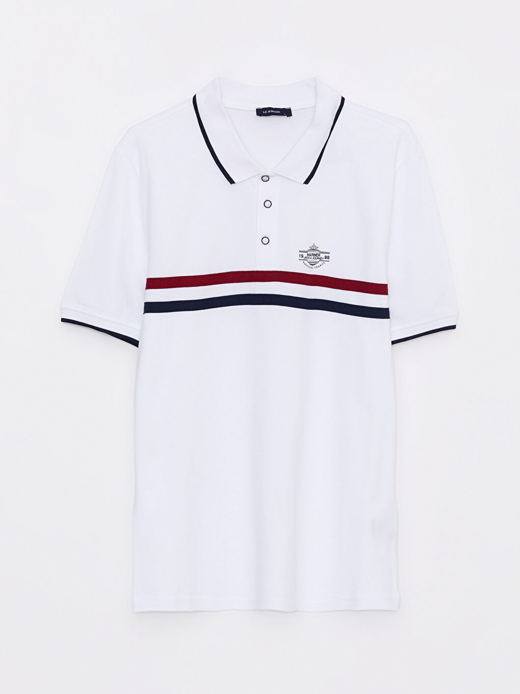 Ерлерге арналған жолақты пике қысқа жең поло жағалы футболка-5