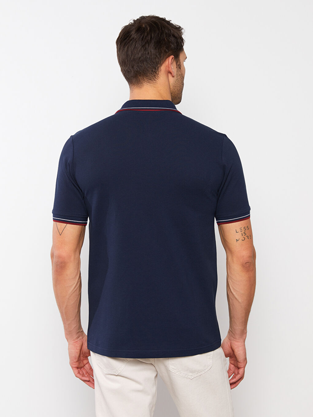 Lacivert Polo Yaka Kısa Kollu Çizgili Pike Erkek Tişört-5